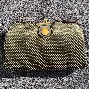 Majestic reversible clutch, one side gold dots one side black velvet w/comb